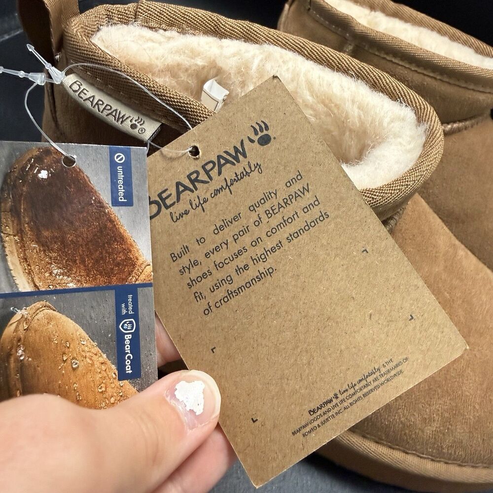 New Bearpaw Boots Women's 8 Brown Fleece Wool Bl Lined Bearcoat Low Top Slip On - Picture 5 of 8